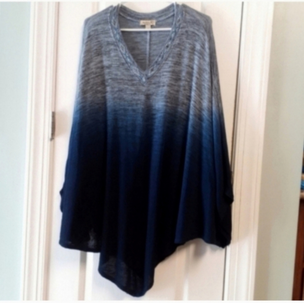 ONE WORLD Blue Knit Tunic Poncho Women's Women's 1X-2X Silver Stud Detail